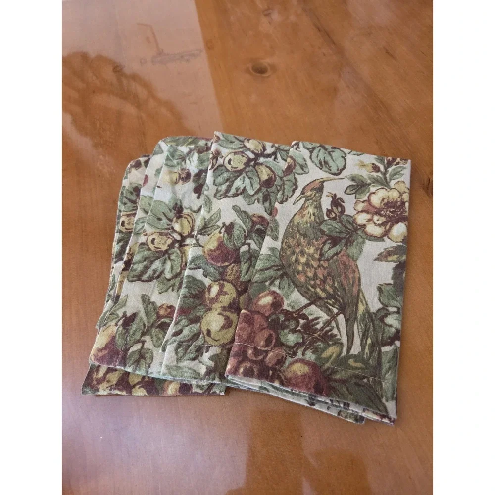 Potterybarn Giorgetta Cloth Napkins Set of 4 Cinnabar Foliage Pheasants Golds
